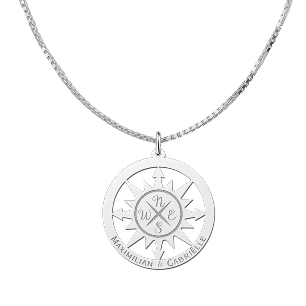 Zilveren kompashanger groot | Names4ever - productvoorbeeld; afgebeelde ketting optioneel