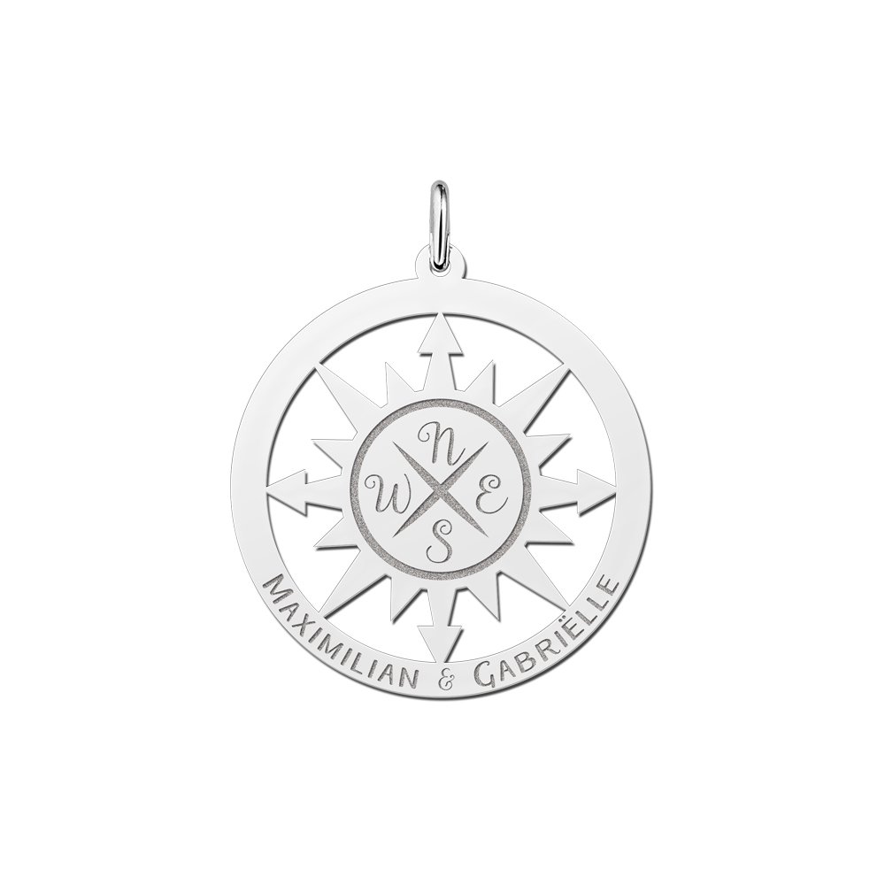 Zilveren kompashanger groot | Names4ever - productvoorbeeld; afgebeelde ketting optioneel
