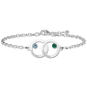 Zilveren moeder-dochter armband met twee namen en geboortestenen - Names4ever ZMDA09-GS
