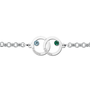 Detail zilveren moeder-dochter armband met geboortestenen - Names4ever ZMDA09-GS