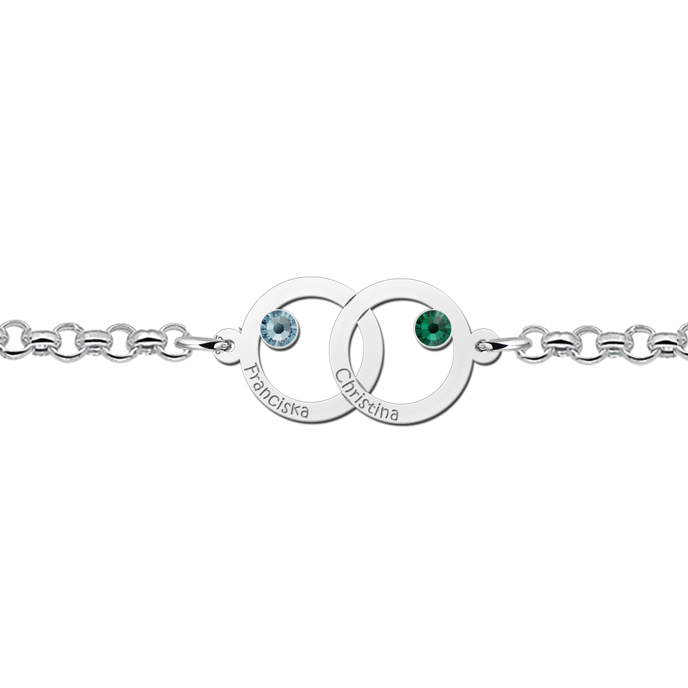 Detail zilveren moeder-dochter armband met geboortestenen - Names4ever ZMDA09-GS