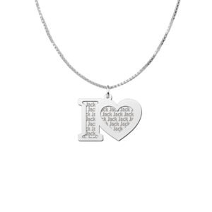 Zilveren naamhanger 2-delig I Love | Names4ever - voorbeeld met optionele ketting