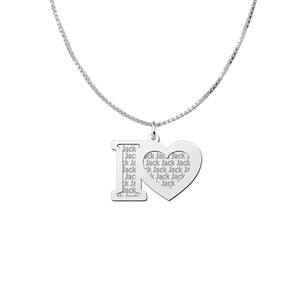 Zilveren naamhanger 2-delig I Love | Names4ever - voorbeeld met optionele ketting