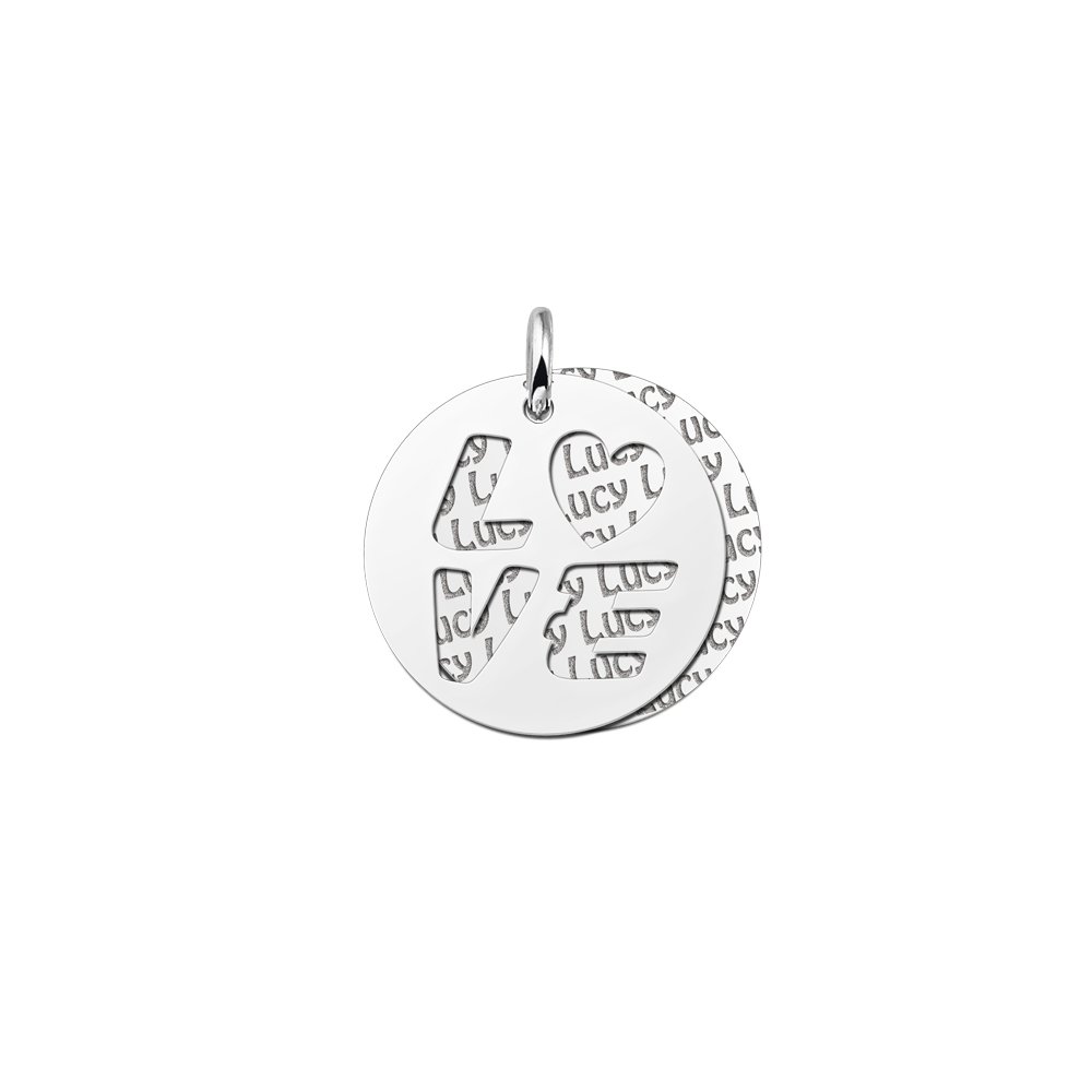 Zilveren naamhanger 2-delig rond Love | Names4ever - hanger zonder ketting