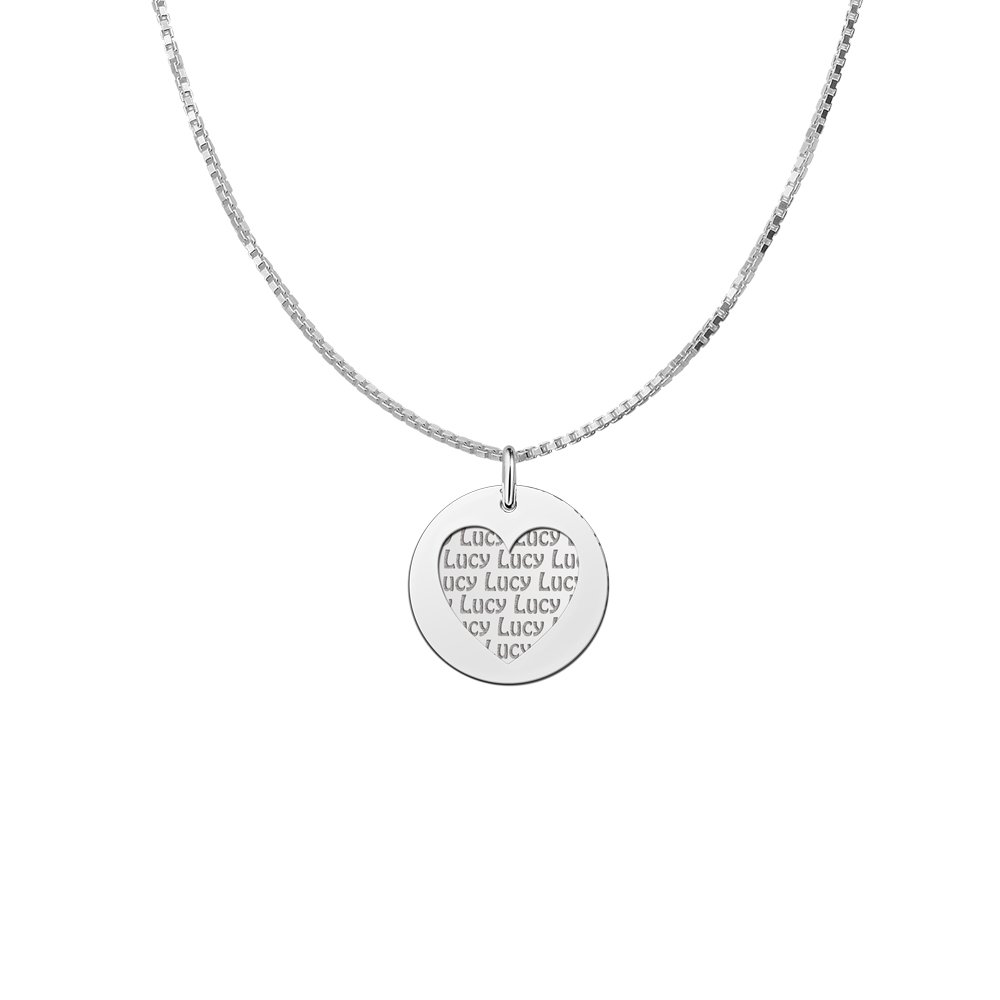Zilveren naamhanger 2-delig rond hart | Names4ever - voorbeeld met optionele ketting