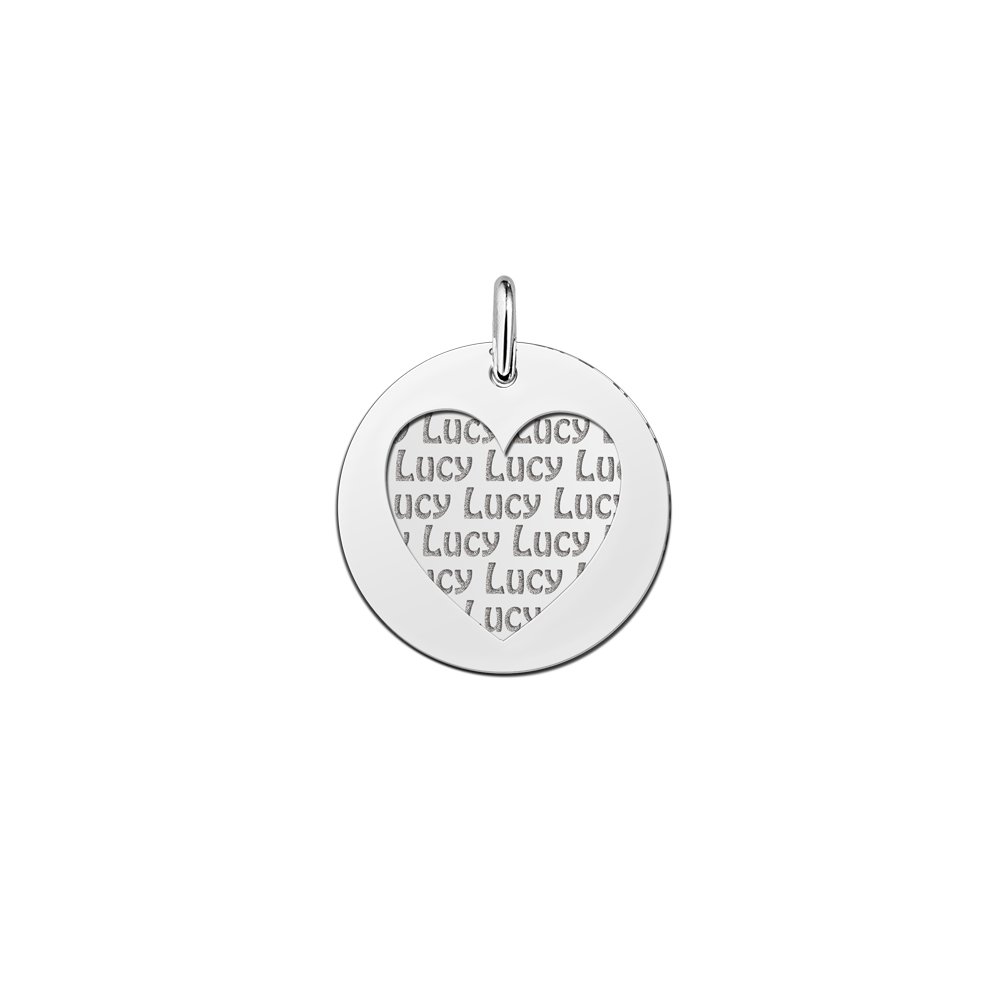 Zilveren naamhanger 2-delig rond hart | Names4ever - hanger zonder ketting