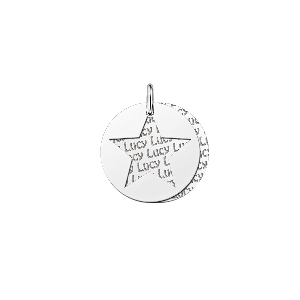 Zilveren naamhanger 2-delig rond ster | Names4ever - hanger zonder ketting