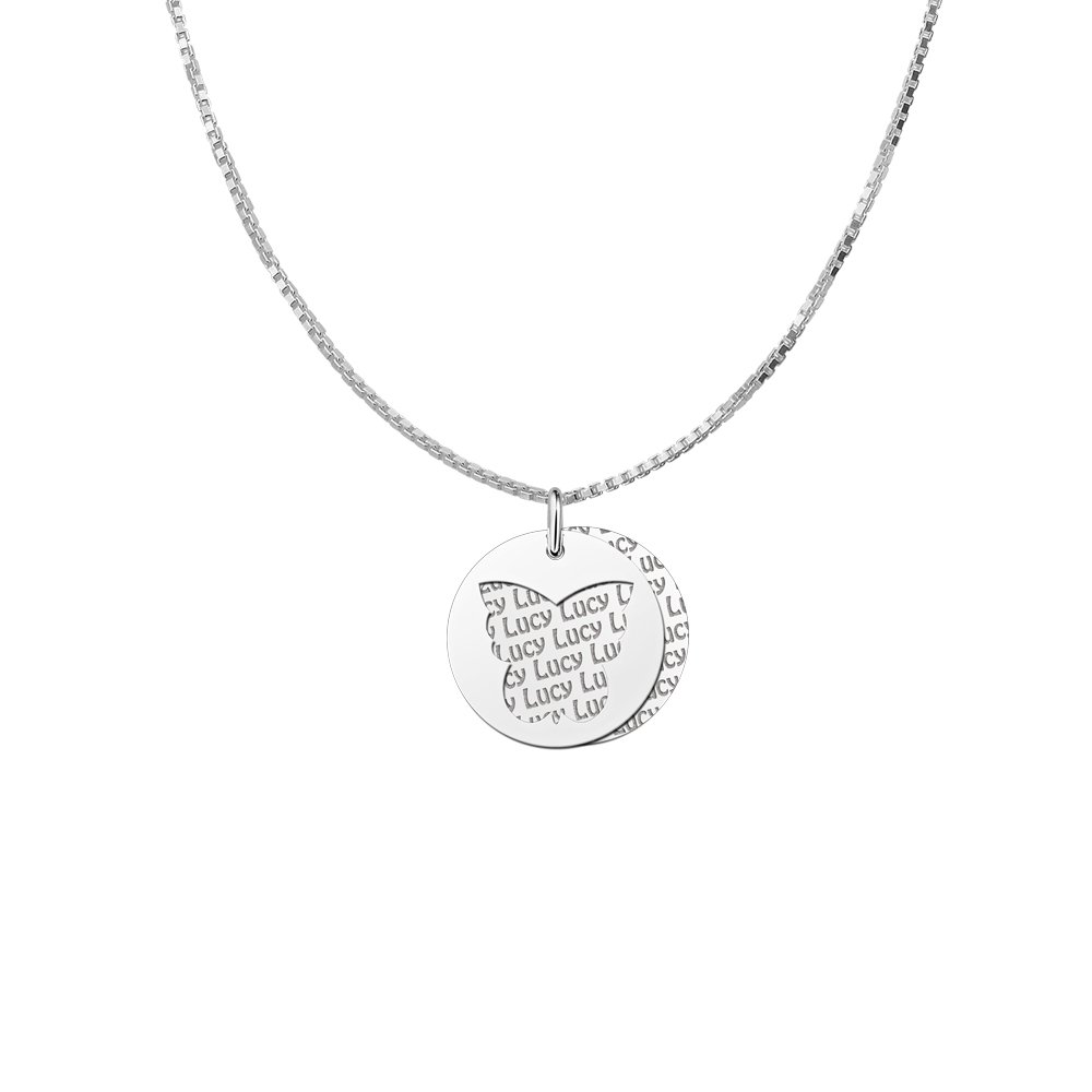 Zilveren naamhanger 2-delig rond vlinder | Names4ever - voorbeeld met optionele ketting