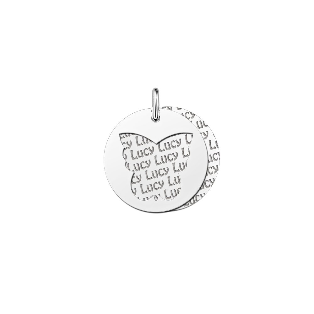 Zilveren naamhanger 2-delig rond vlinder | Names4ever - hanger zonder ketting