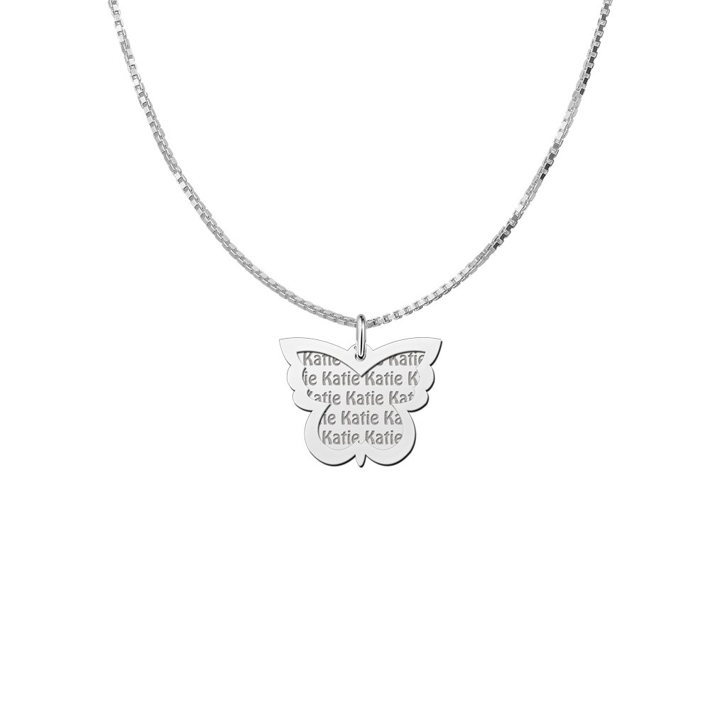 Zilveren naamhanger 2-delig vlinder | Names4ever - voorbeeld met optionele ketting