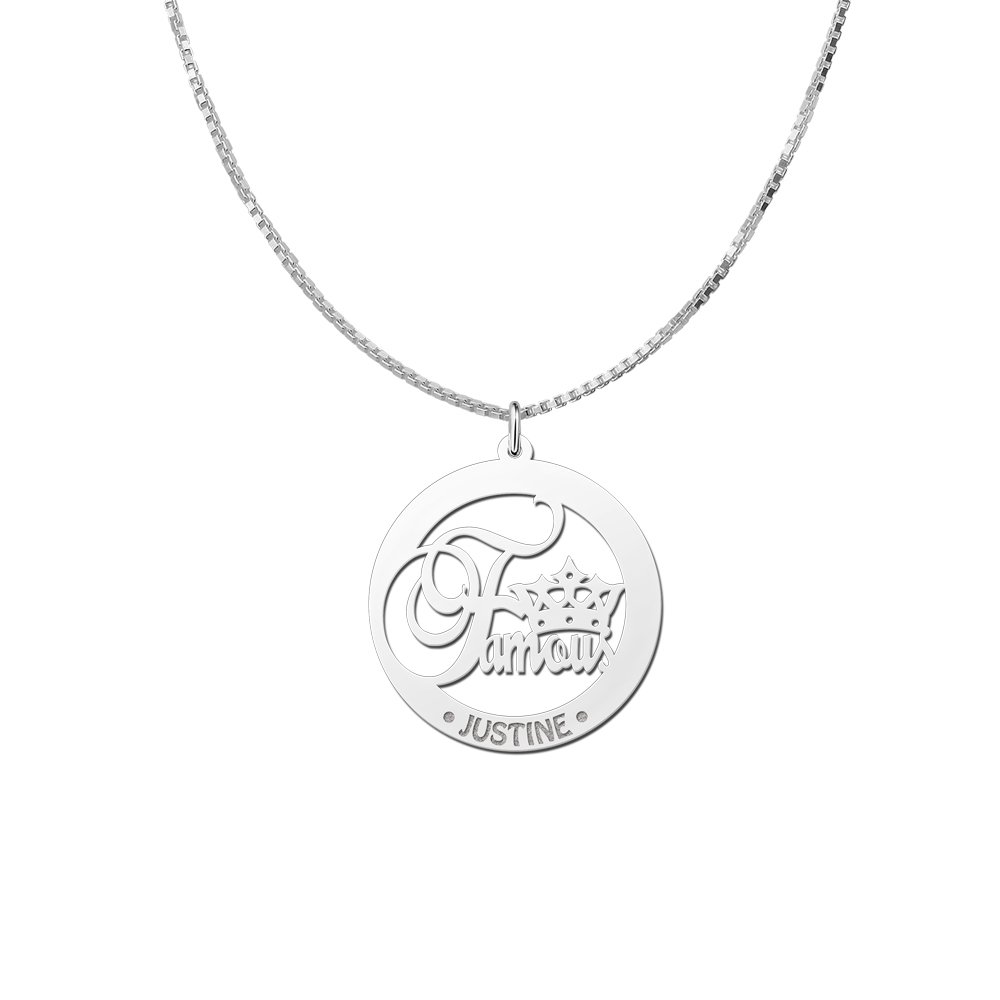 Zilveren naamhanger Famous | Names4ever - voorbeeld met optionele ketting