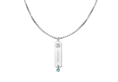 Zilveren naamhanger Ohm zirkonia blauw | Names4ever - voorbeeld met optionele ketting