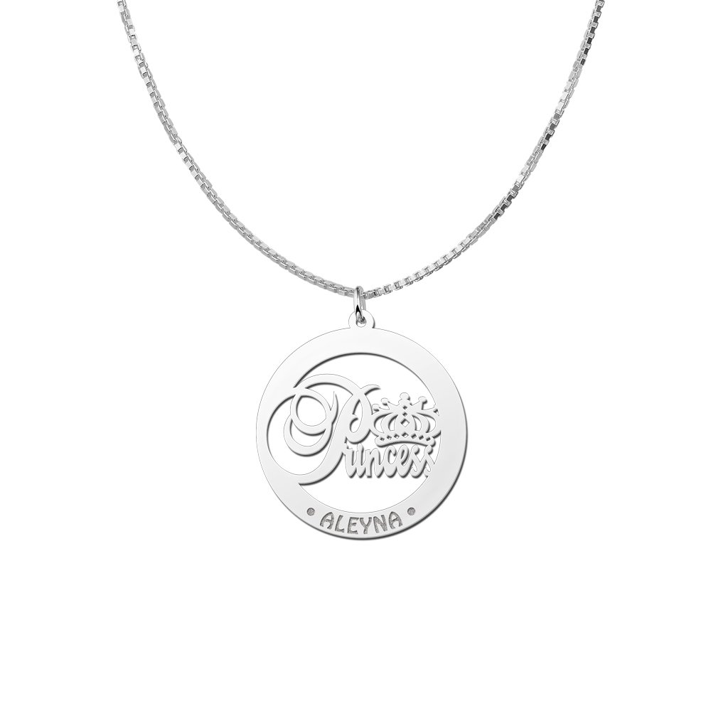 Zilveren naamhanger Princess | Names4ever - voorbeeld met optionele ketting