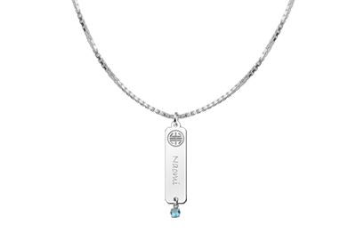 Zilveren naamhanger Shou zirkonia blauw | Names4ever - voorbeeld met optionele ketting