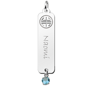 Zilveren naamhanger Shou zirkonia blauw | Names4ever - hanger zonder ketting