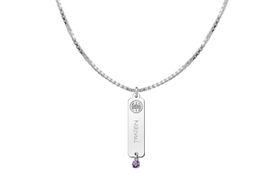Zilveren naamhanger Shou zirkonia paars | Names4ever - voorbeeld met optionele ketting