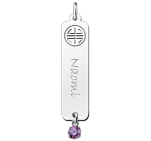 Zilveren naamhanger Shou zirkonia paars | Names4ever - hanger zonder ketting