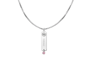 Zilveren naamhanger Shou zirkonia roze | Names4ever - voorbeeld met optionele ketting