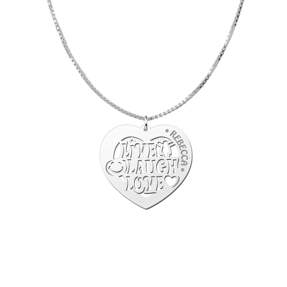 Zilveren naamhanger hart Laugh 60 | Names4ever - voorbeeld met optionele ketting