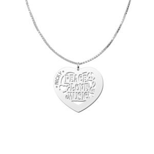 Zilveren naamhanger hart Music 60 | Names4ever - voorbeeld met optionele ketting