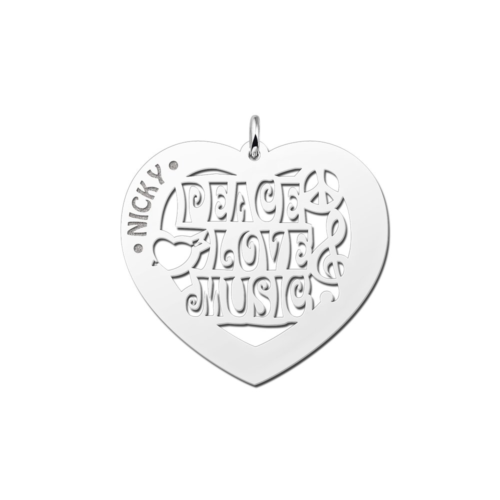 Zilveren naamhanger hart Music 60 | Names4ever - hanger zonder ketting