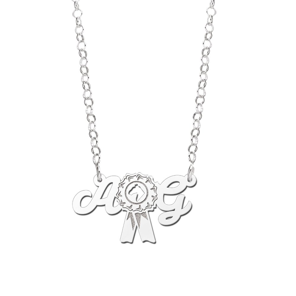 Zilveren Naamketting met Paardenrozet en Twee Initialen | Names4ever - afbeelding 3