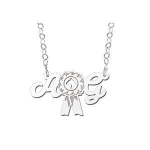 Zilveren Naamketting met Paardenrozet en Twee Initialen | Names4ever - voorbeeldfoto