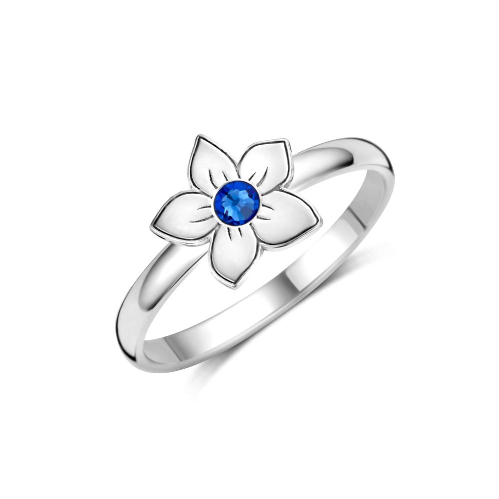 Zilveren ring met bloem en geboortesteen — afbeelding 1