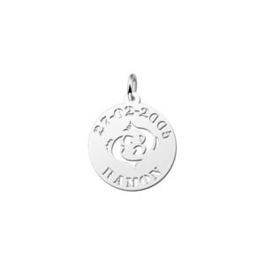 Zilveren Ronde Sterrenbeeldhanger Vissen met Naam en Datum | Names4ever - hanger zonder ketting