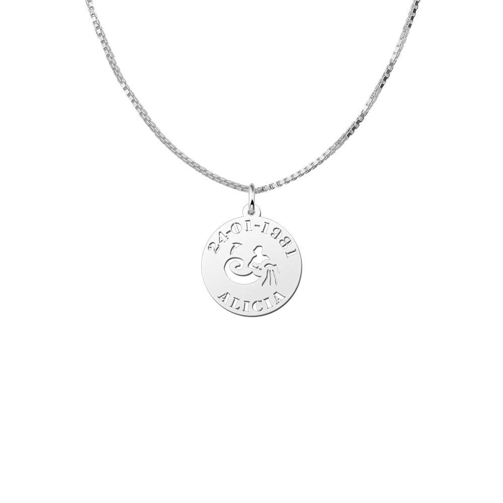 Zilveren Ronde Sterrenbeeldhanger Waterman met Naam en Datum | Names4ever - voorbeeld met optionele ketting