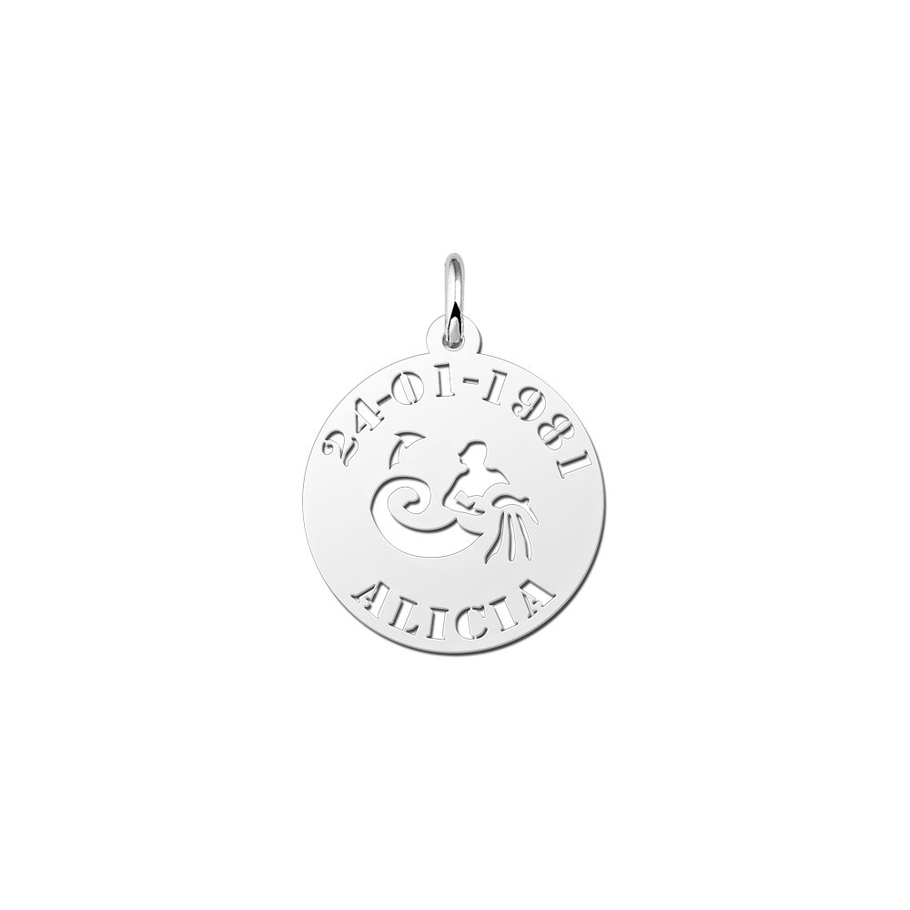 Zilveren Ronde Sterrenbeeldhanger Waterman met Naam en Datum | Names4ever - hanger zonder ketting