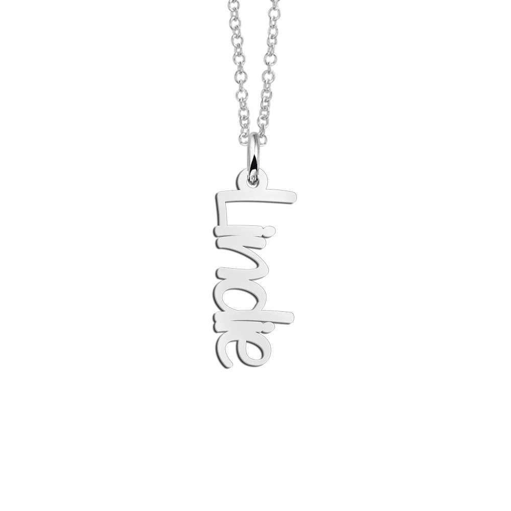 Zilveren Verticale Naamketting Lindie | Names4ever - voorbeeldfoto