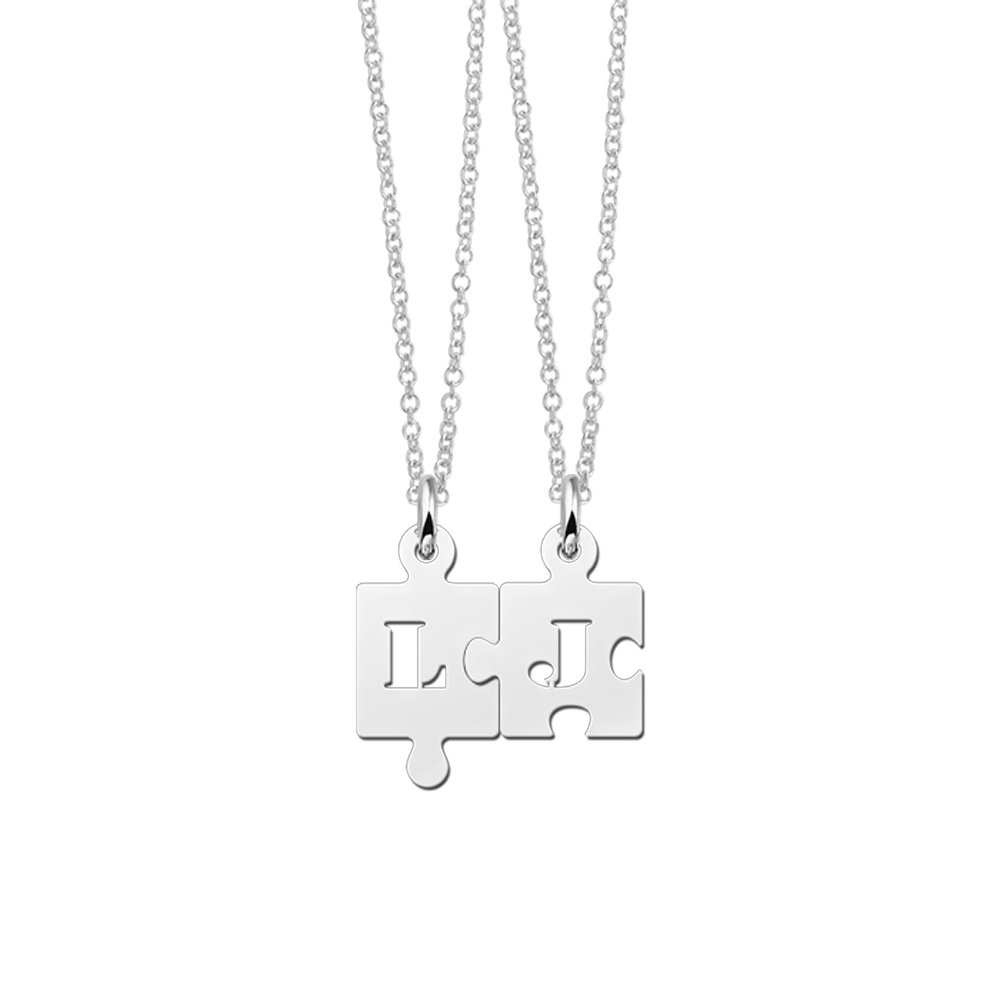 Zilveren vriendschapshangers puzzelstukjes | Names4ever - productvoorbeeld; afgebeelde ketting optioneel