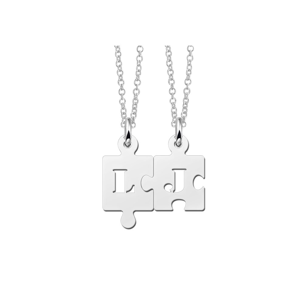 Zilveren vriendschapshangers puzzelstukjes | Names4ever - productvoorbeeld; afgebeelde ketting optioneel