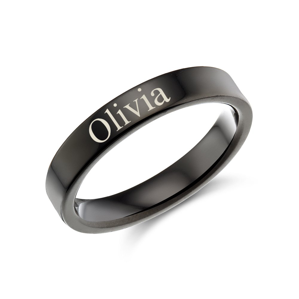 Zwarte stalen ring met gravure, 4 mm – STRZ04