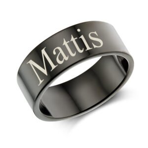 Zwarte stalen ring met gravure, 8 mm – STRZ08