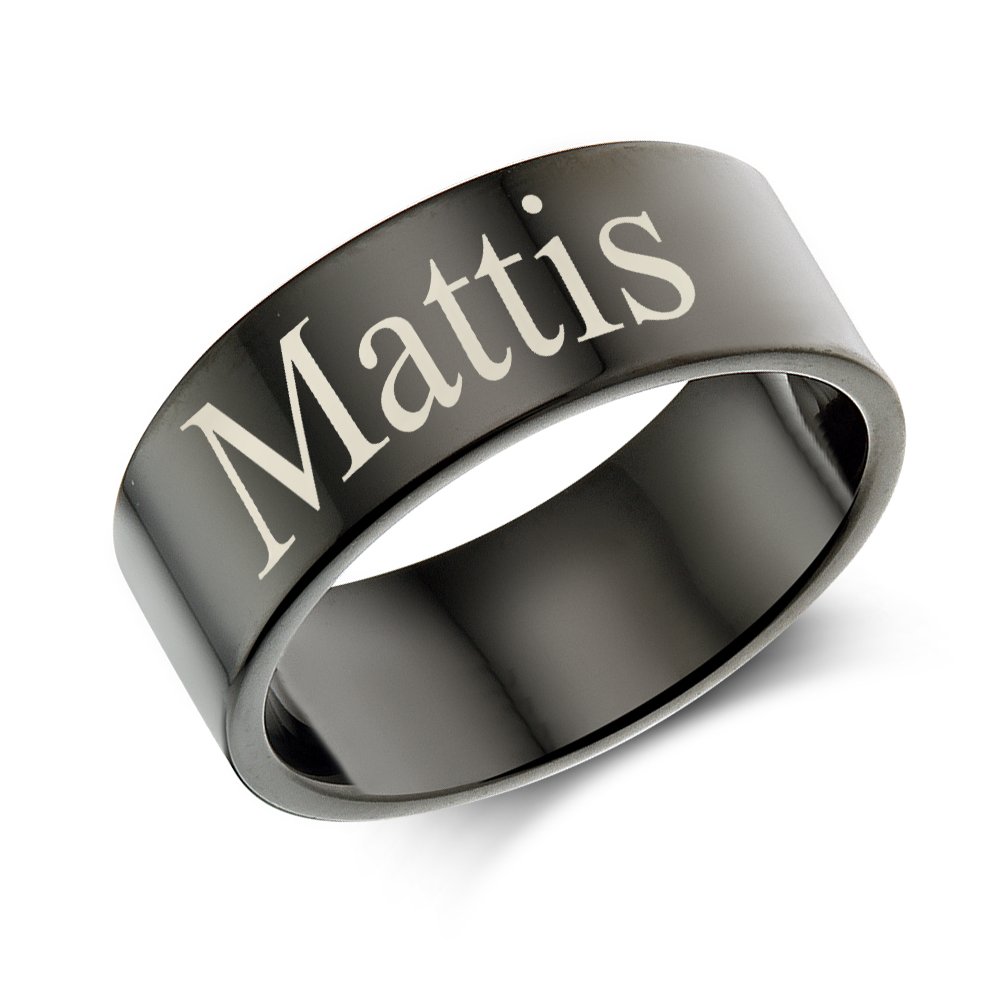 Zwarte stalen ring met gravure, 8 mm – STRZ08