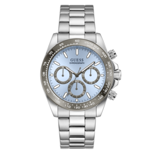 GUESS Arthur herenhorloge zilverkleurig lichtblauw 42 mm GW1058G1